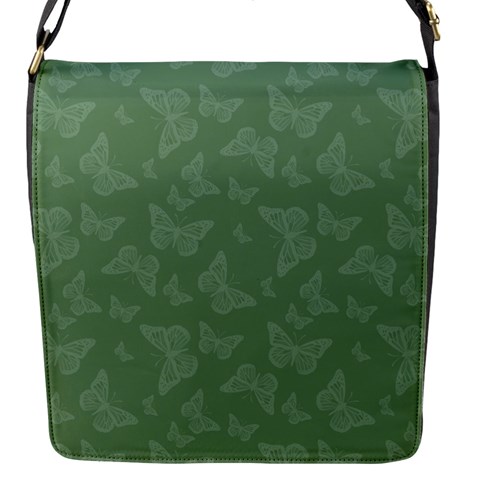 Asparagus Green Butterfly Print Flap Closure Messenger Bag (S) from ArtsNow.com Front