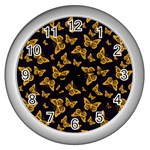 Black Gold Butterfly Print Wall Clock (Silver)