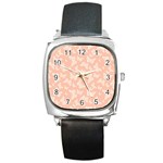 Peaches and Cream Butterfly Print Square Metal Watch