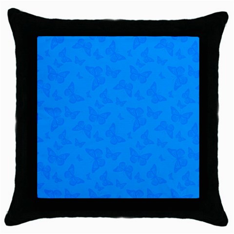 Cornflower Blue Butterfly Print Throw Pillow Case (Black) from ArtsNow.com Front