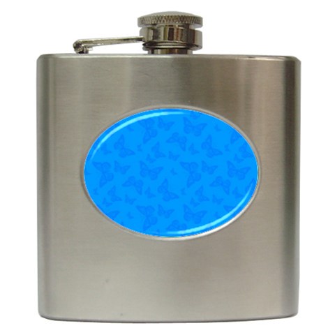 Cornflower Blue Butterfly Print Hip Flask (6 oz) from ArtsNow.com Front