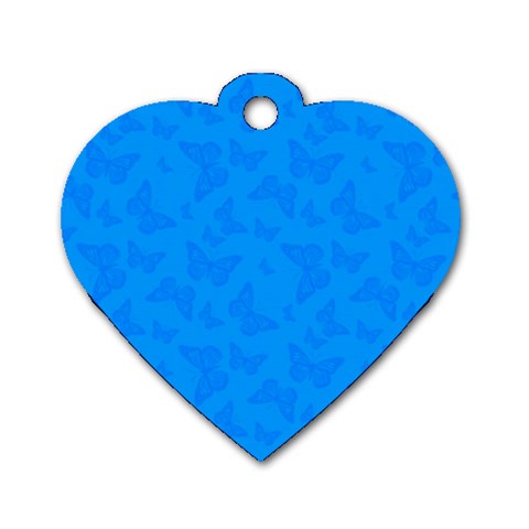 Cornflower Blue Butterfly Print Dog Tag Heart (Two Sides) from ArtsNow.com Front