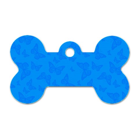 Cornflower Blue Butterfly Print Dog Tag Bone (Two Sides) from ArtsNow.com Front