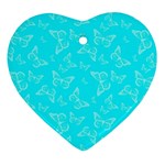 Aqua Blue Butterfly Print Heart Ornament (Two Sides)