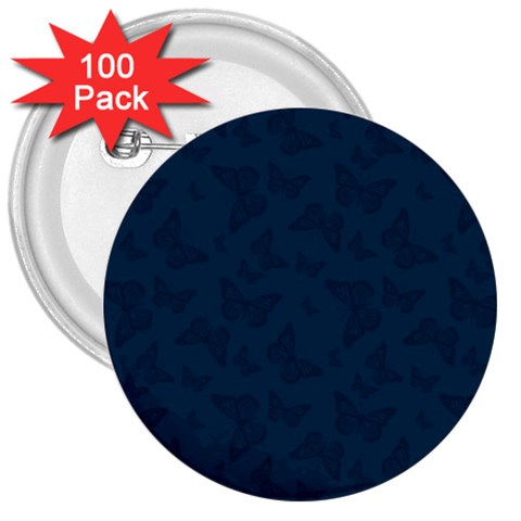 Indigo Dye Blue Butterfly Pattern 3  Buttons (100 pack)  from ArtsNow.com Front