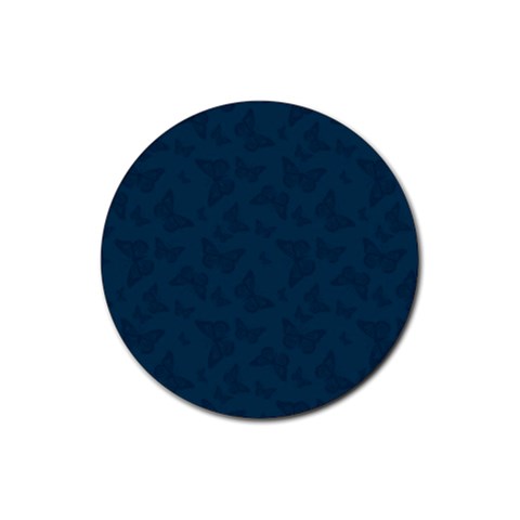 Indigo Dye Blue Butterfly Pattern Rubber Round Coaster (4 pack)  from ArtsNow.com Front