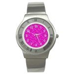 Fuchsia Butterfly Print  Stainless Steel Watch