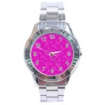 Fuchsia Butterfly Print  Stainless Steel Analogue Watch