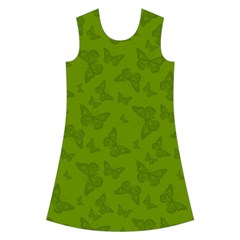 Avocado Green Butterfly Print Kids  Short Sleeve Velvet Dress from ArtsNow.com Front