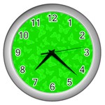 Chartreuse Green Butterfly Print Wall Clock (Silver)