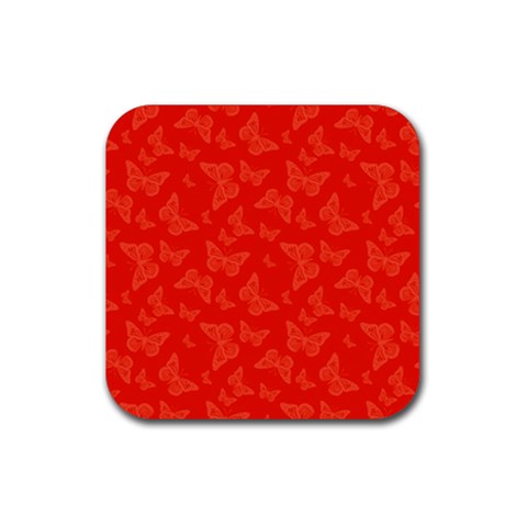 Vermilion Red Butterfly Print Rubber Coaster (Square)  from ArtsNow.com Front