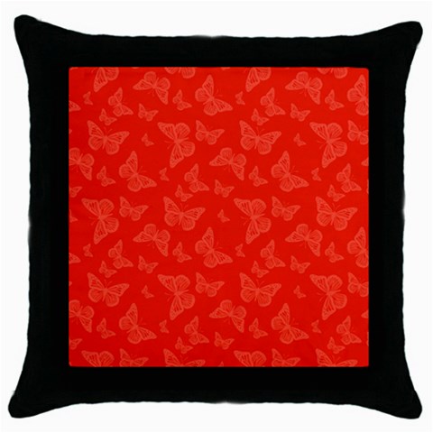 Vermilion Red Butterfly Print Throw Pillow Case (Black) from ArtsNow.com Front