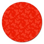 Vermilion Red Butterfly Print Magnet 5  (Round)