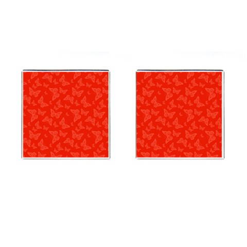 Vermilion Red Butterfly Print Cufflinks (Square) from ArtsNow.com Front(Pair)
