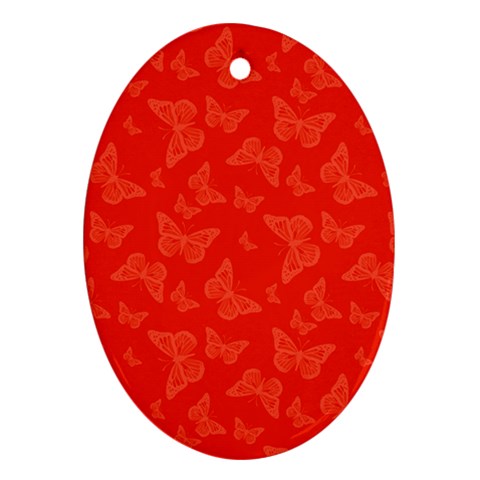 Vermilion Red Butterfly Print Oval Ornament (Two Sides) from ArtsNow.com Front