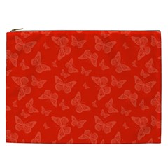 Vermilion Red Butterfly Print Cosmetic Bag (XXL) from ArtsNow.com Front