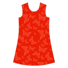 Vermilion Red Butterfly Print Kids  Short Sleeve Velvet Dress from ArtsNow.com Front