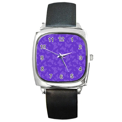 Violet Purple Butterfly Print Square Metal Watch from ArtsNow.com Front