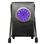 Violet Purple Butterfly Print Pen Holder Desk Clock