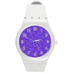 Violet Purple Butterfly Print Round Plastic Sport Watch (M)