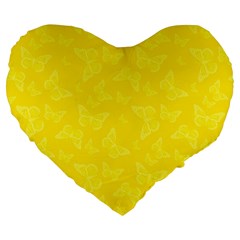 Lemon Yellow Butterfly Print Large 19  Premium Flano Heart Shape Cushions from ArtsNow.com Front
