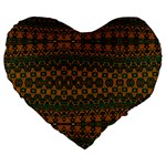 Boho Rustic Green Large 19  Premium Flano Heart Shape Cushions