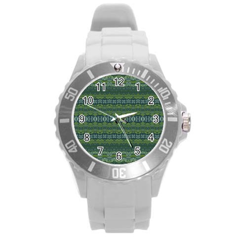 Boho Forest Green  Round Plastic Sport Watch (L) from ArtsNow.com Front