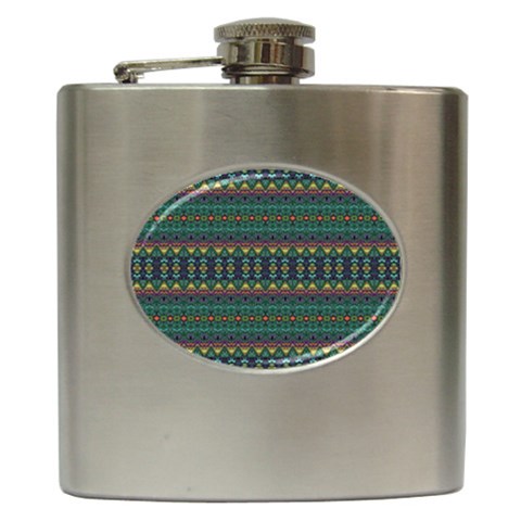 Boho Summer Green Hip Flask (6 oz) from ArtsNow.com Front