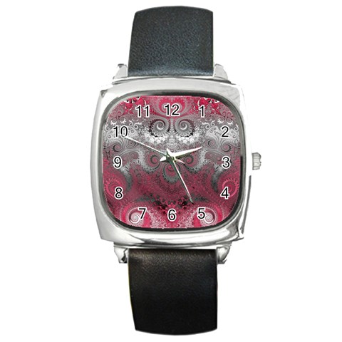 Black Pink Spirals and Swirls Square Metal Watch from ArtsNow.com Front