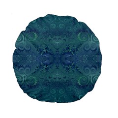 Teal Spirals and Swirls Standard 15  Premium Flano Round Cushions from ArtsNow.com Front