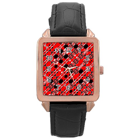 Abstract Red Black Checkered Rose Gold Leather Watch  from ArtsNow.com Front