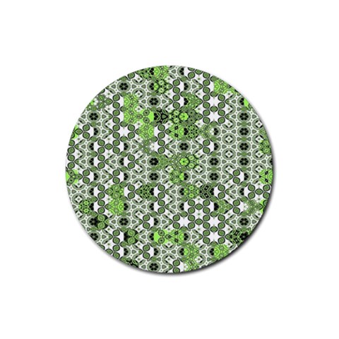 Black Lime Green Checkered Rubber Coaster (Round)  from ArtsNow.com Front