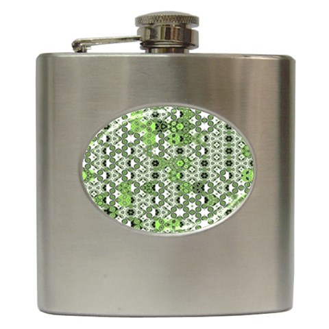 Black Lime Green Checkered Hip Flask (6 oz) from ArtsNow.com Front