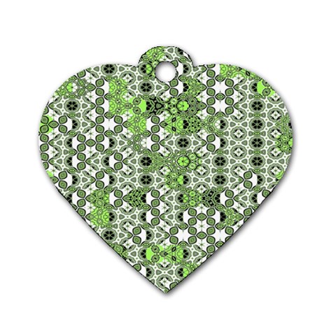 Black Lime Green Checkered Dog Tag Heart (Two Sides) from ArtsNow.com Front