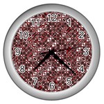 Abstract Red Black Checkered Wall Clock (Silver)