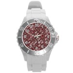 Abstract Red Black Checkered Round Plastic Sport Watch (L)