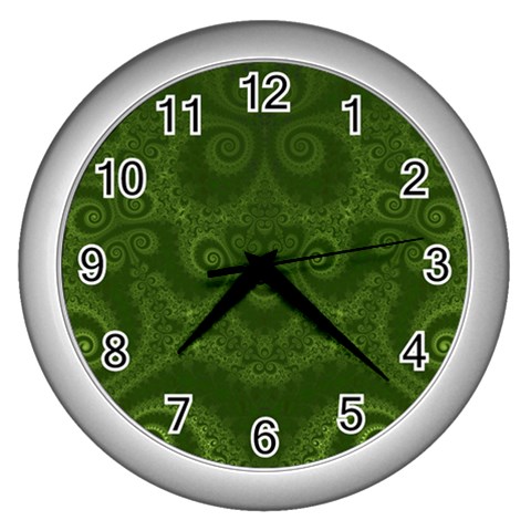Forest Green Spirals Wall Clock (Silver) from ArtsNow.com Front