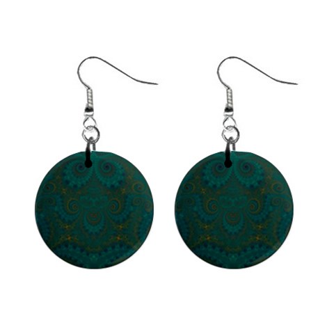 Teal Green Spirals Mini Button Earrings from ArtsNow.com Front