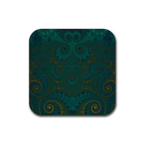 Teal Green Spirals Rubber Coaster (Square)  from ArtsNow.com Front