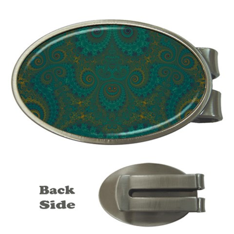 Teal Green Spirals Money Clips (Oval)  from ArtsNow.com Front