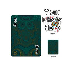 Teal Green Spirals Playing Cards 54 Designs (Mini) from ArtsNow.com Front - Spade2