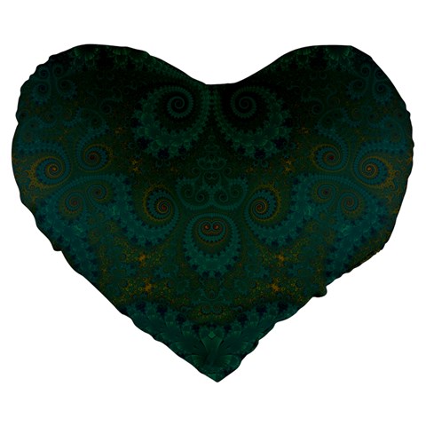 Teal Green Spirals Large 19  Premium Flano Heart Shape Cushions from ArtsNow.com Front