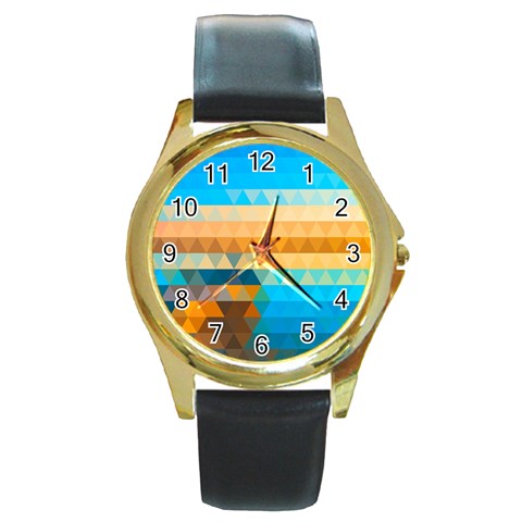 Mosaic  Round Gold Metal Watch from ArtsNow.com Front