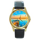 Mosaic  Round Gold Metal Watch