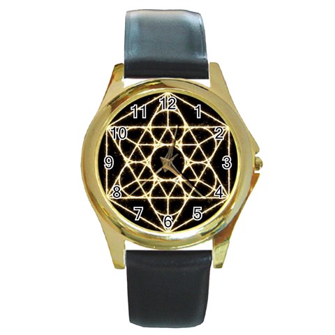 Sacred Geometry: Metatron Round Gold Metal Watch from ArtsNow.com Front