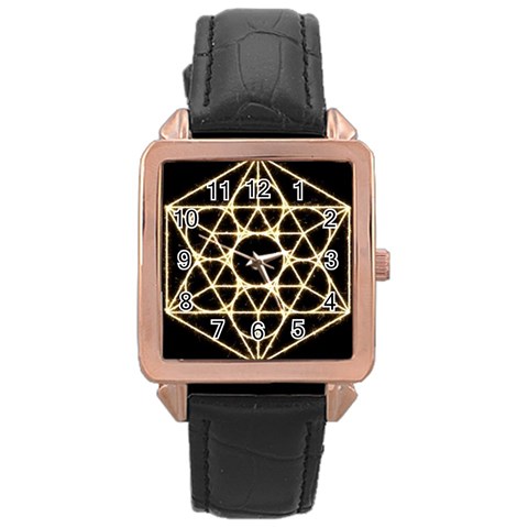 Sacred Geometry: Metatron Rose Gold Leather Watch  from ArtsNow.com Front