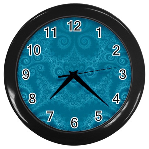 Cerulean Blue Spirals Wall Clock (Black) from ArtsNow.com Front