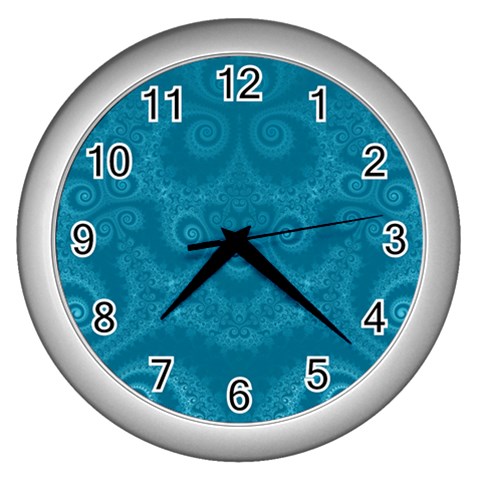 Cerulean Blue Spirals Wall Clock (Silver) from ArtsNow.com Front