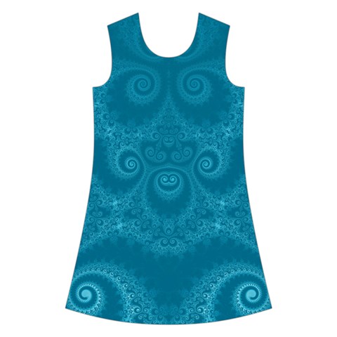 Cerulean Blue Spirals Kids  Short Sleeve Velvet Dress from ArtsNow.com Front