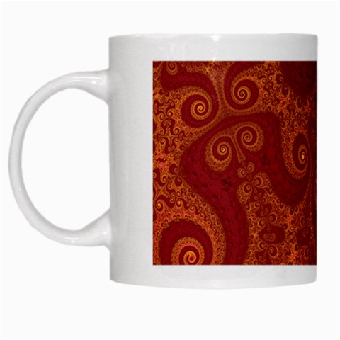 Red and Gold Spirals White Mugs from ArtsNow.com Left